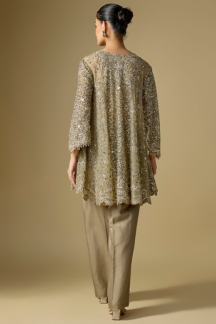 Beige Gold Net Embroidered Tunic Set by Jayanti Reddy at Pernia's Pop Up Shop