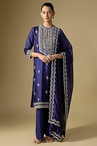 Purple Silk Embroidered Kurta Set by Jayanti Reddy