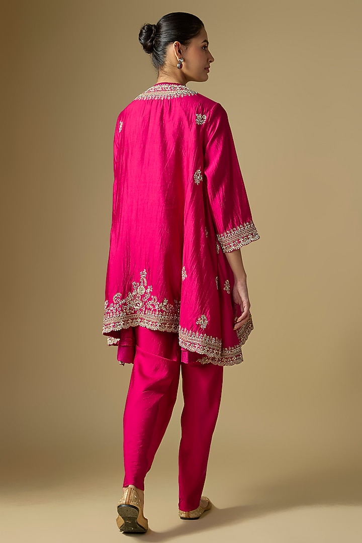 Rani Pink Silk Embroidered Tunic Set by Jayanti Reddy at Pernia's Pop Up Shop