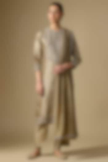 Beige Gold Silk Embroidered Kurta Set by Jayanti Reddy at Pernia's Pop Up Shop