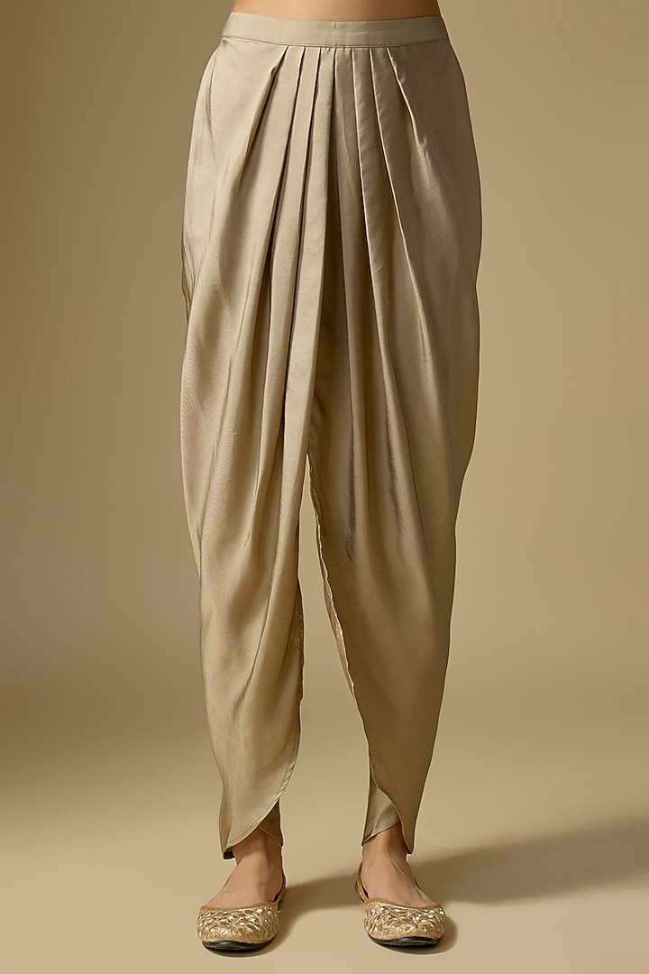 Beige Gold Silk Embroidered Kurta Set by Jayanti Reddy at Pernia's Pop Up Shop