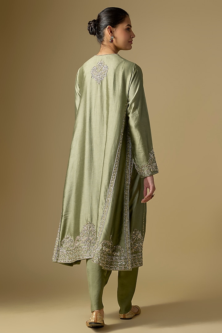 Mint Green Silk Embroidered Kurta Set by Jayanti Reddy at Pernia's Pop Up Shop