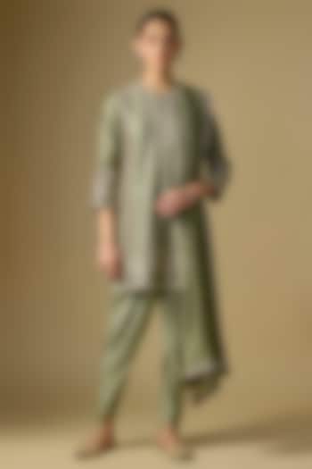 Mint Green Silk Embroidered Tunic Set by Jayanti Reddy at Pernia's Pop Up Shop