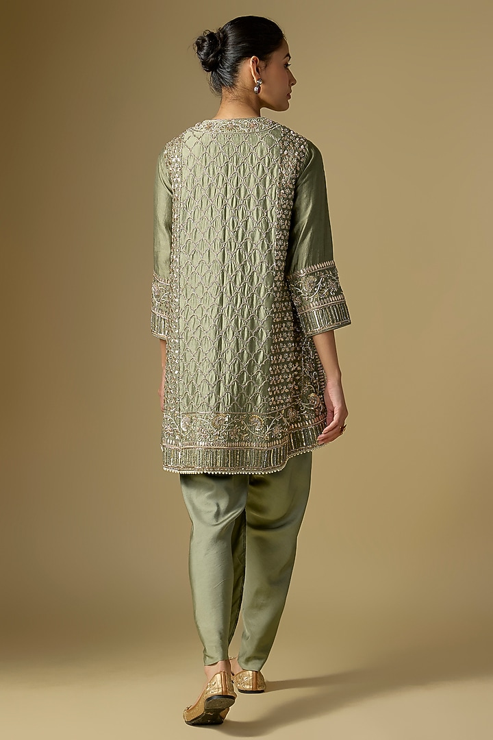 Mint Green Silk Embroidered Tunic Set by Jayanti Reddy at Pernia's Pop Up Shop