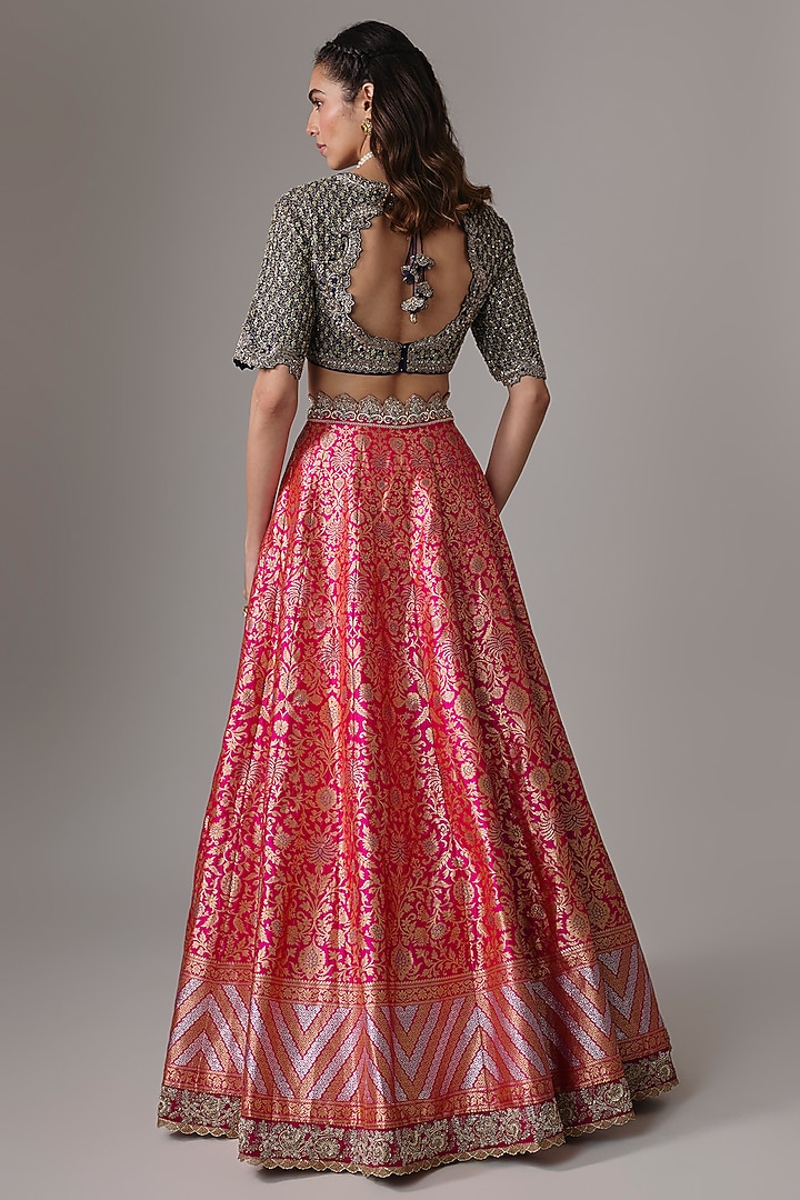Pink Banarasi Zardosi Embroidered Bridal Lehenga Set by Jayanti Reddy at Pernia's Pop Up Shop
