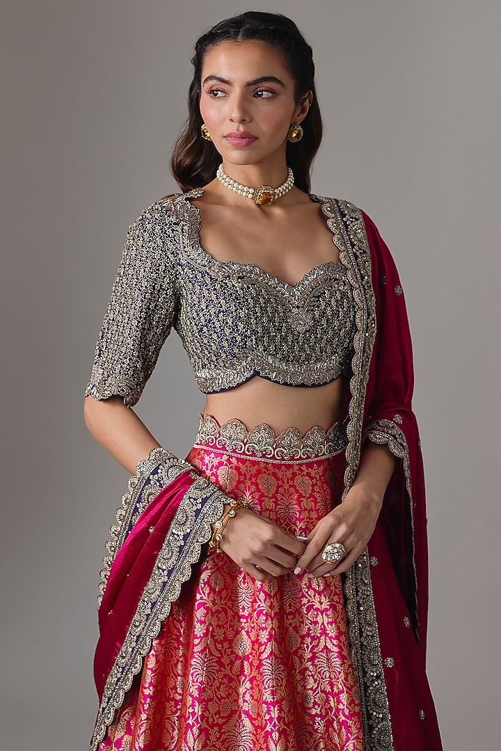 Pink Banarasi Zardosi Embroidered Bridal Lehenga Set by Jayanti Reddy at Pernia's Pop Up Shop