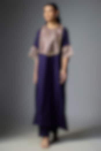 Purple Silk Embroidered Kaftan Set by Jayanti Reddy at Pernia's Pop Up Shop