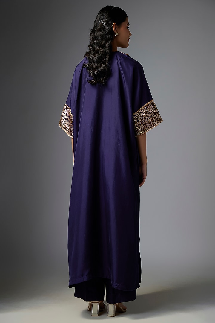 Purple Silk Embroidered Kaftan Set by Jayanti Reddy at Pernia's Pop Up Shop