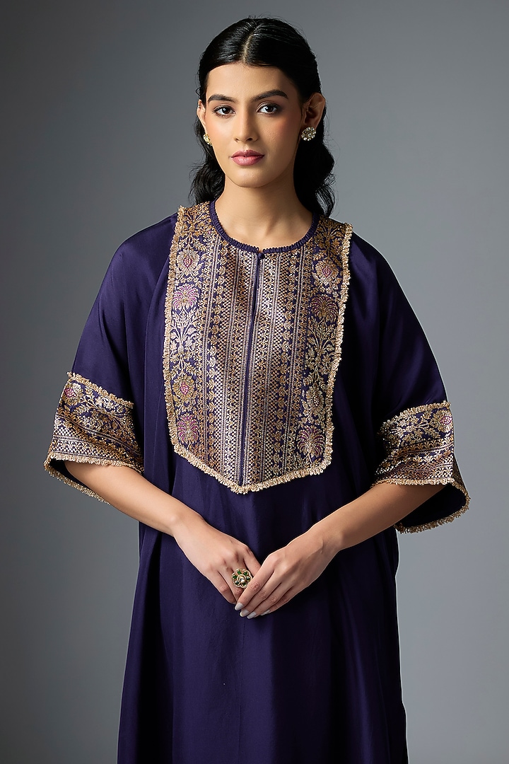 Purple Silk Embroidered Kaftan Set by Jayanti Reddy at Pernia's Pop Up Shop