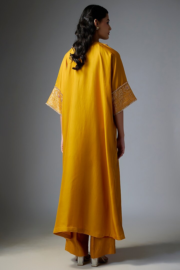 Mango Yellow Silk Embroidered Kaftan Set by Jayanti Reddy at Pernia's Pop Up Shop