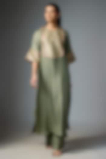 Mint Green Silk Embroidered Kaftan Set by Jayanti Reddy at Pernia's Pop Up Shop