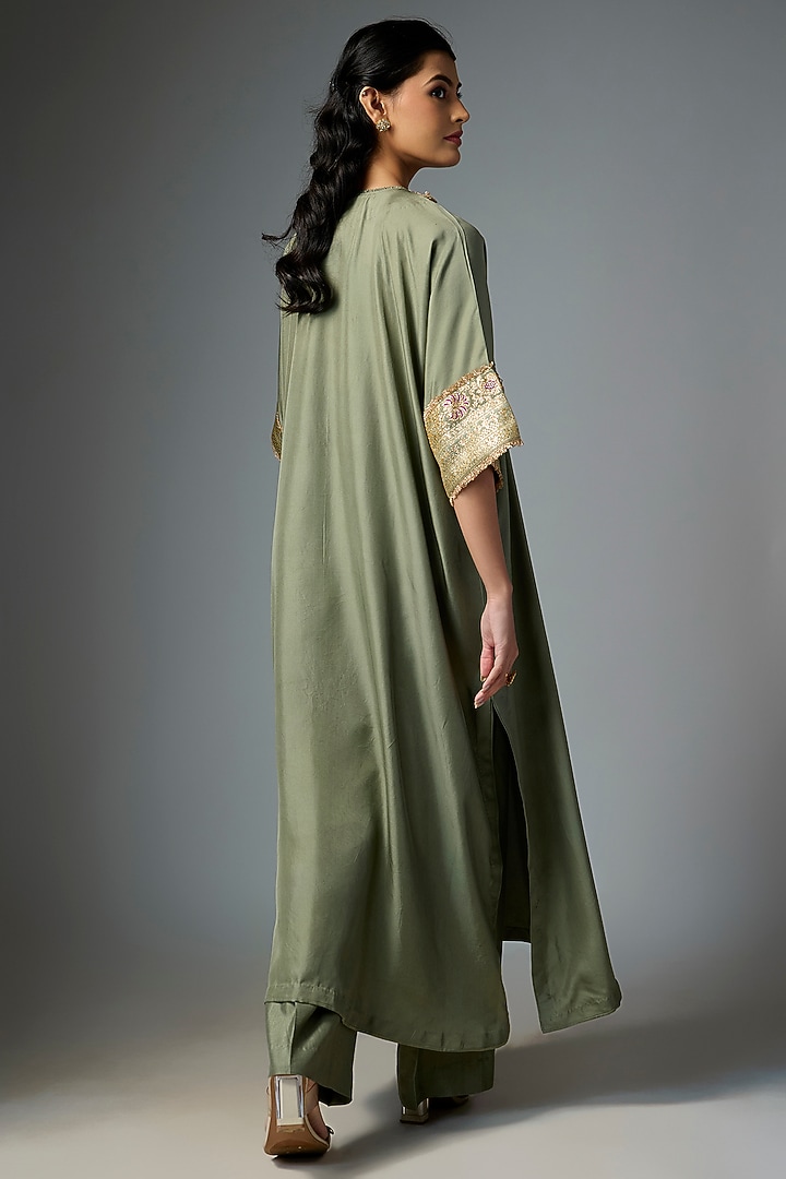 Mint Green Silk Embroidered Kaftan Set by Jayanti Reddy at Pernia's Pop Up Shop