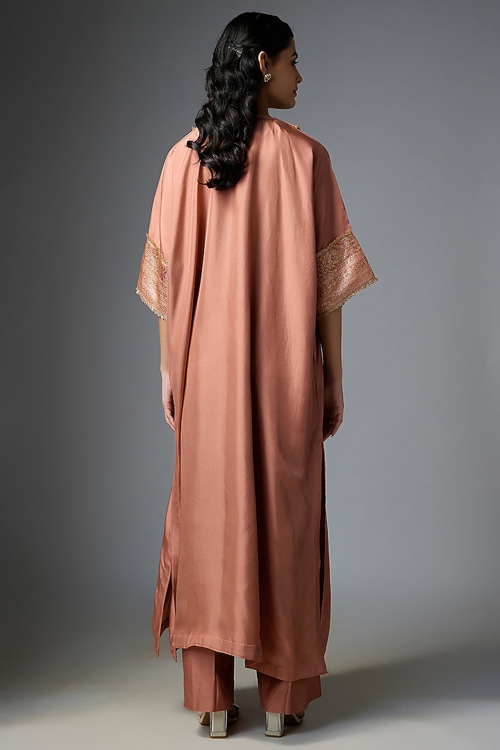 Peach Silk Embroidered Kaftan Set by Jayanti Reddy at Pernia's Pop Up Shop