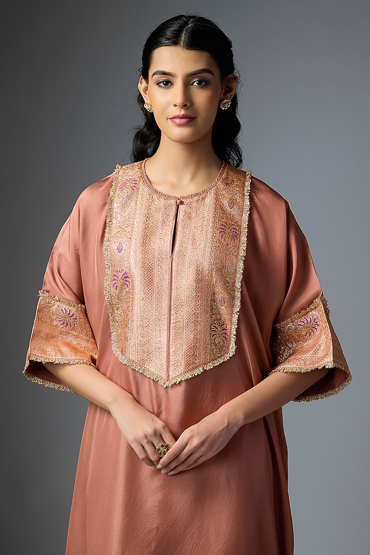 Peach Silk Embroidered Kaftan Set by Jayanti Reddy at Pernia's Pop Up Shop