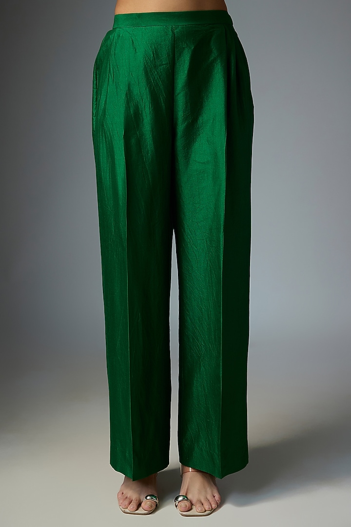 Bottle Green Silk Embroidered Kaftan Set by Jayanti Reddy at Pernia's Pop Up Shop