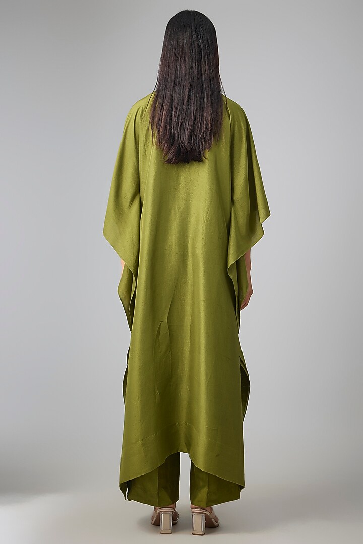 Olive Green Silk Thread Work Kaftan Set by Jayanti Reddy at Pernia's Pop Up Shop