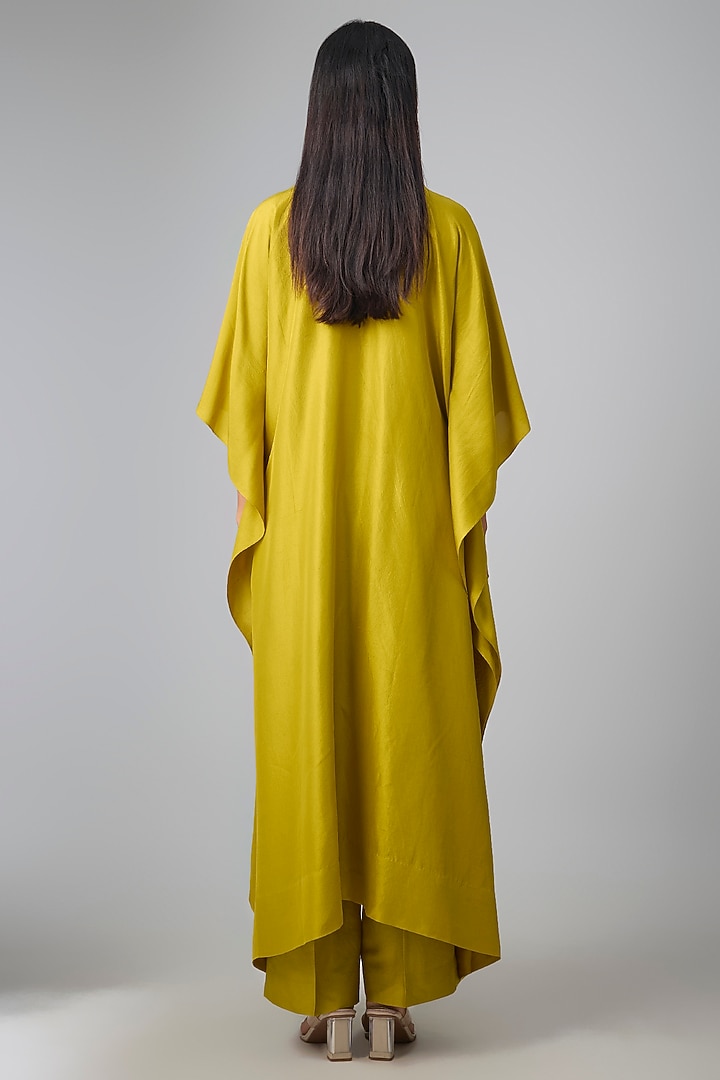 Mustard Silk Thread Work Kaftan Set by Jayanti Reddy at Pernia's Pop Up Shop