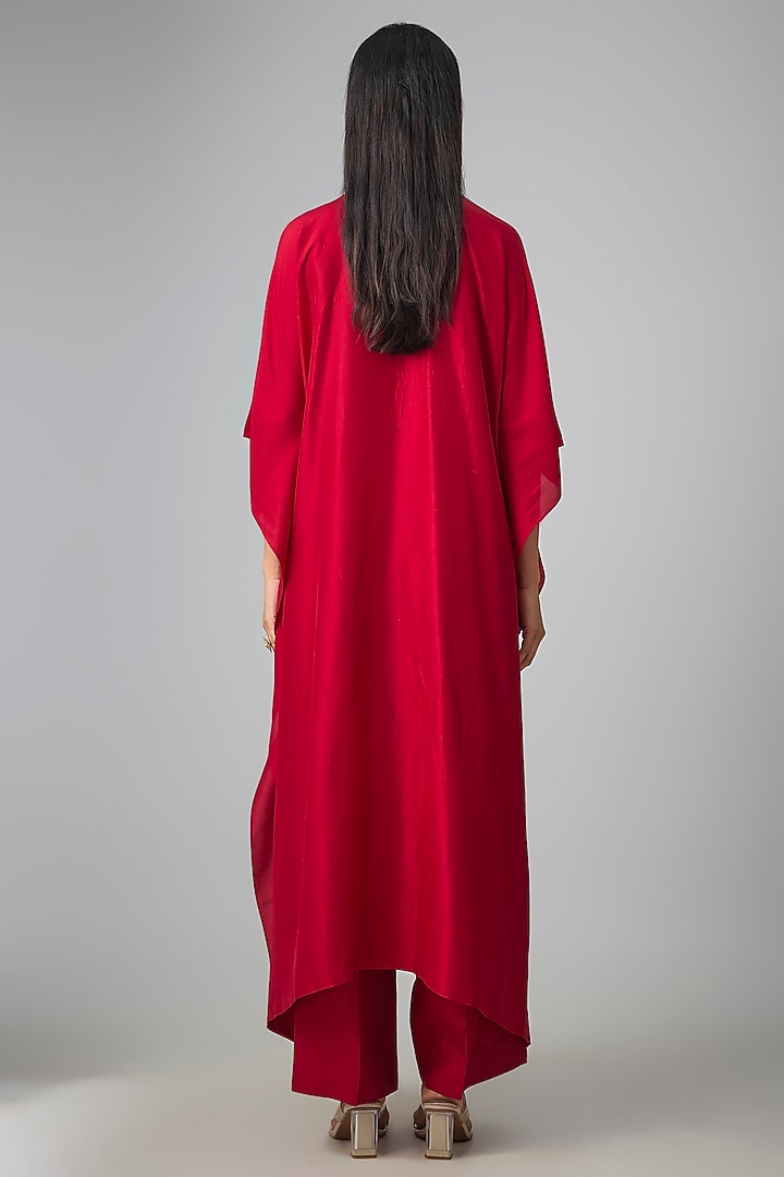 Red Silk Thread Work Kaftan Set by Jayanti Reddy at Pernia's Pop Up Shop