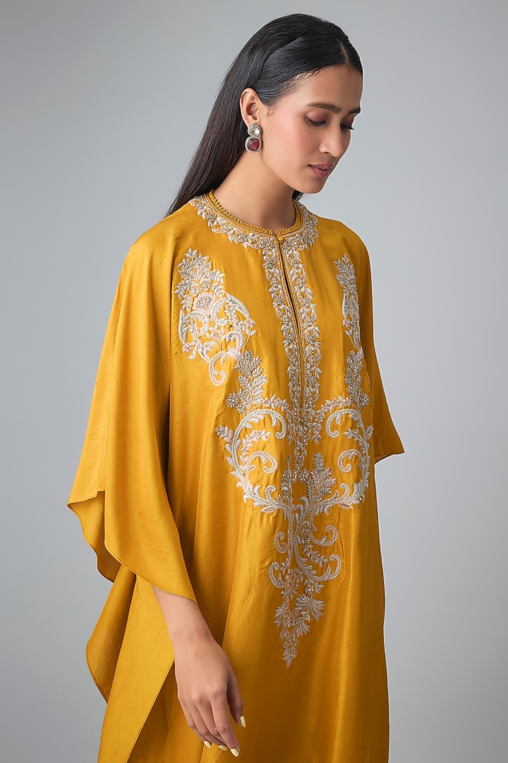 Mango Yellow Silk Thread Work Kaftan Set by Jayanti Reddy at Pernia's Pop Up Shop