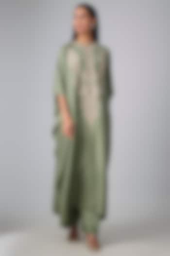 Mint Green Silk Thread Work Kaftan Set by Jayanti Reddy at Pernia's Pop Up Shop