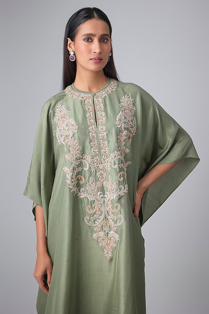 Mint Green Silk Thread Work Kaftan Set by Jayanti Reddy at Pernia's Pop Up Shop