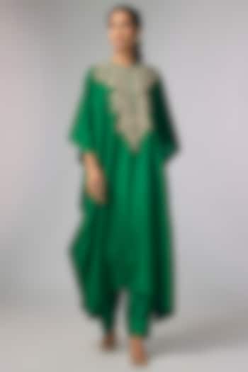 Green Silk Zardosi Work Kaftan Set by Jayanti Reddy at Pernia's Pop Up Shop