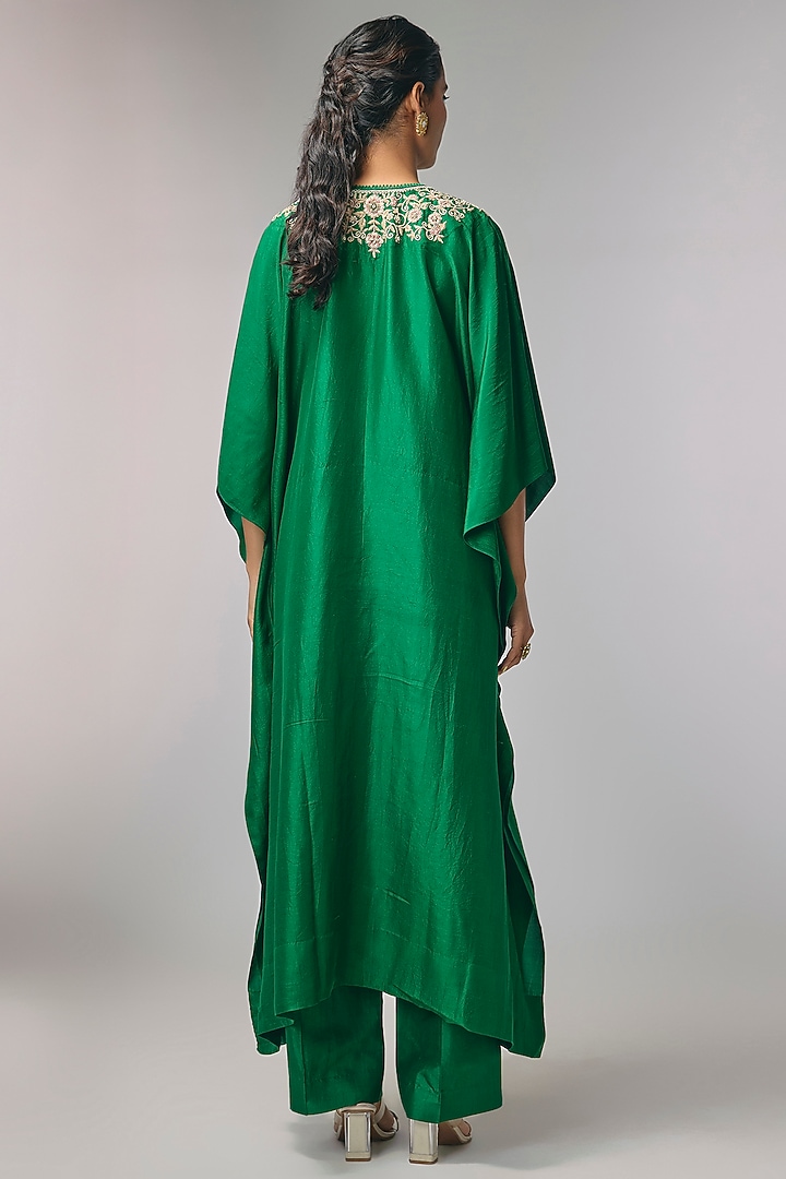 Green Silk Zardosi Work Kaftan Set by Jayanti Reddy at Pernia's Pop Up Shop