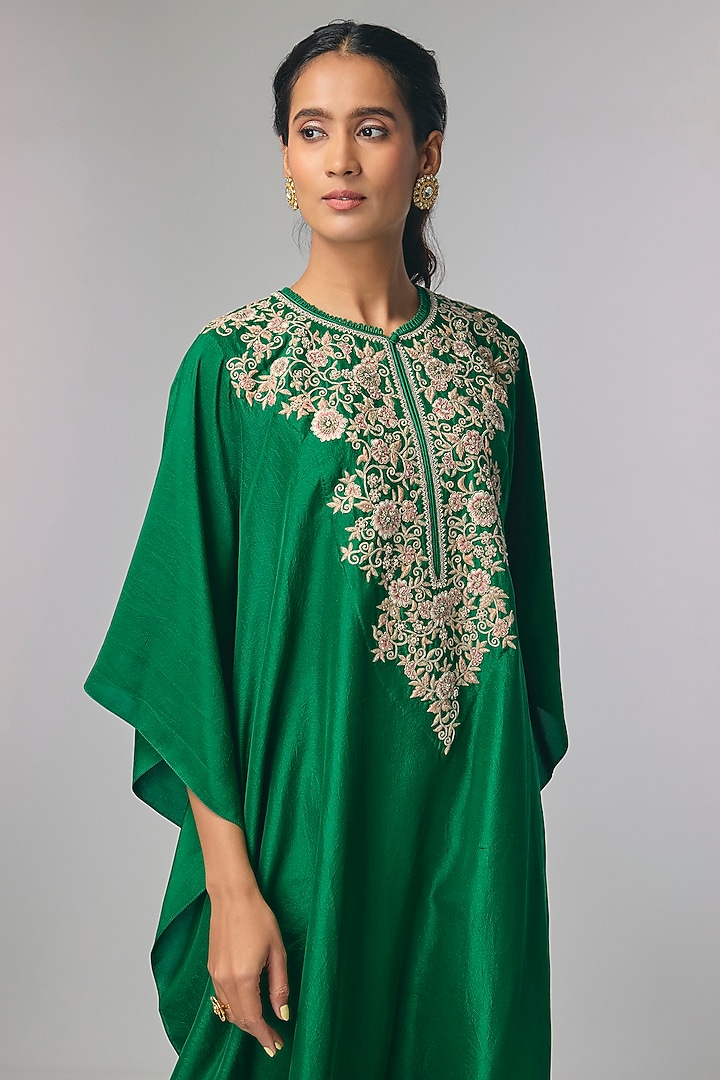 Green Silk Zardosi Work Kaftan Set by Jayanti Reddy at Pernia's Pop Up Shop