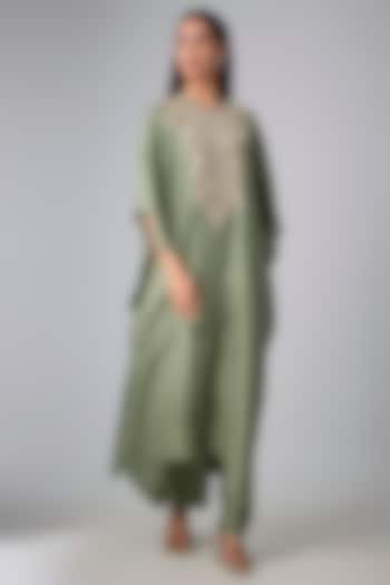 Mint Green Silk Thread Work Kaftan Set by Jayanti Reddy at Pernia's Pop Up Shop