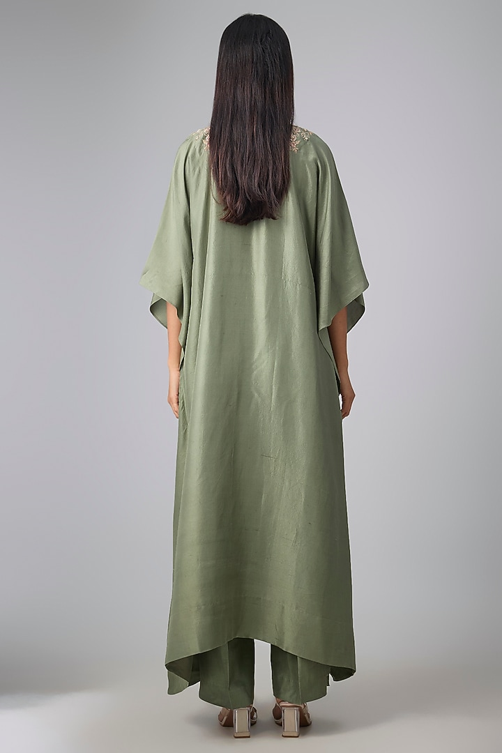 Mint Green Silk Thread Work Kaftan Set by Jayanti Reddy at Pernia's Pop Up Shop