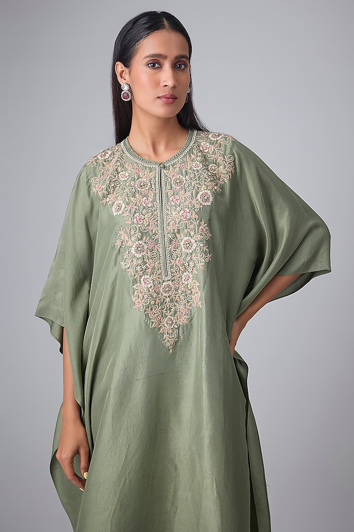 Mint Green Silk Thread Work Kaftan Set by Jayanti Reddy at Pernia's Pop Up Shop