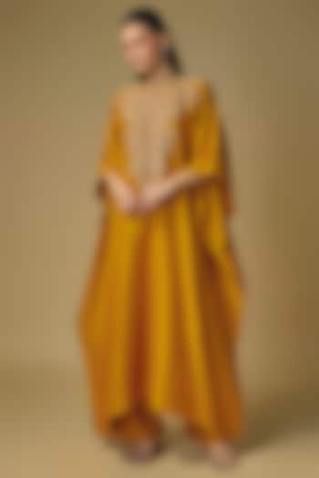 Mango Yellow Silk Zardosi Work Kaftan Set by Jayanti Reddy at Pernia's Pop Up Shop