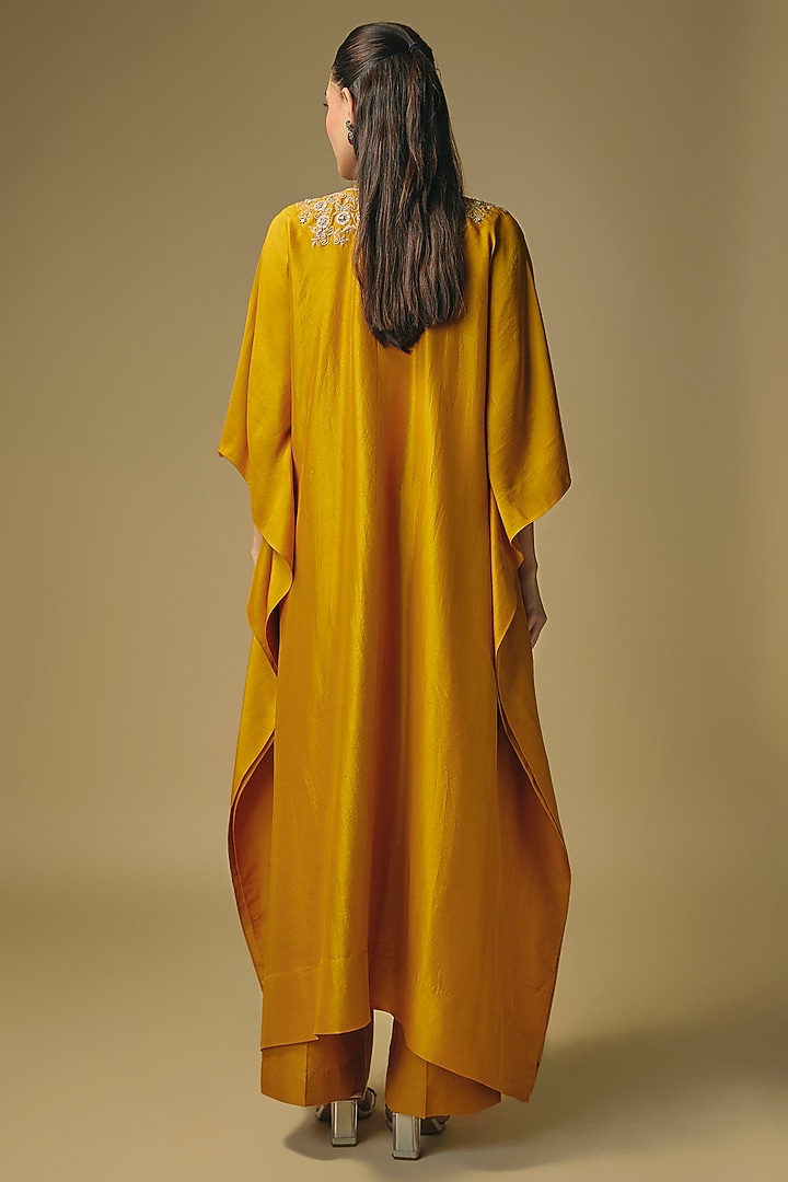 Mango Yellow Silk Zardosi Work Kaftan Set by Jayanti Reddy at Pernia's Pop Up Shop