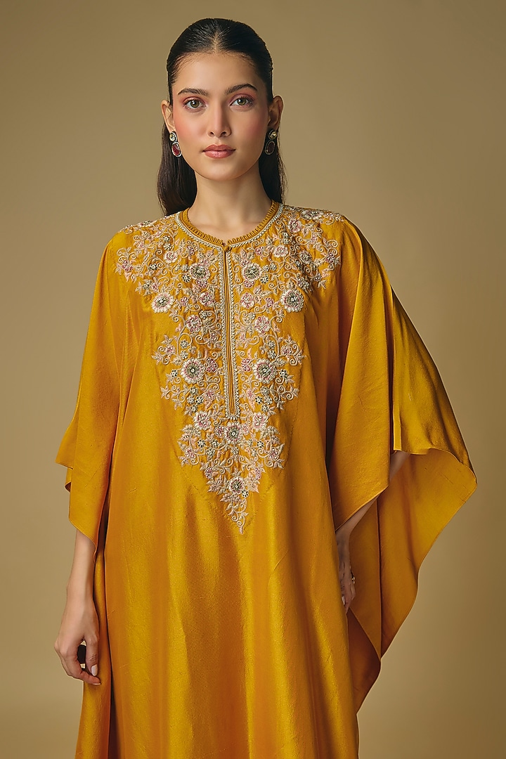 Mango Yellow Silk Zardosi Work Kaftan Set by Jayanti Reddy at Pernia's Pop Up Shop