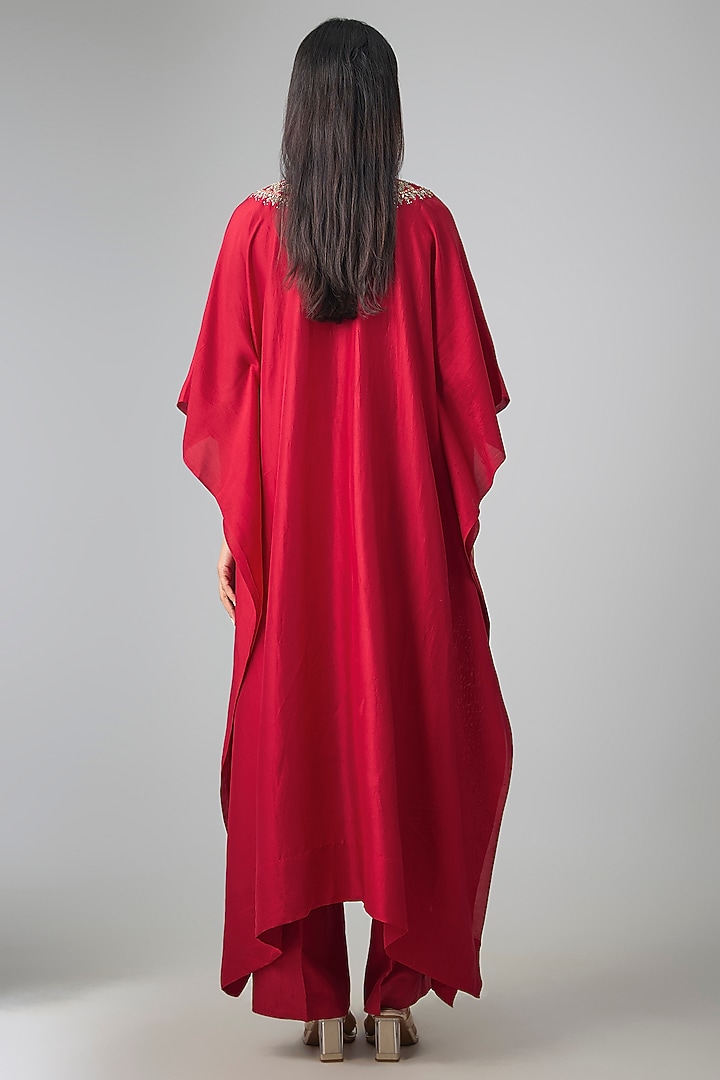 Red Silk Thread Work Kaftan Set by Jayanti Reddy at Pernia's Pop Up Shop