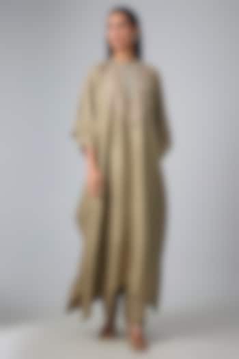 Golden Beige Silk Thread Work Kaftan Set by Jayanti Reddy at Pernia's Pop Up Shop