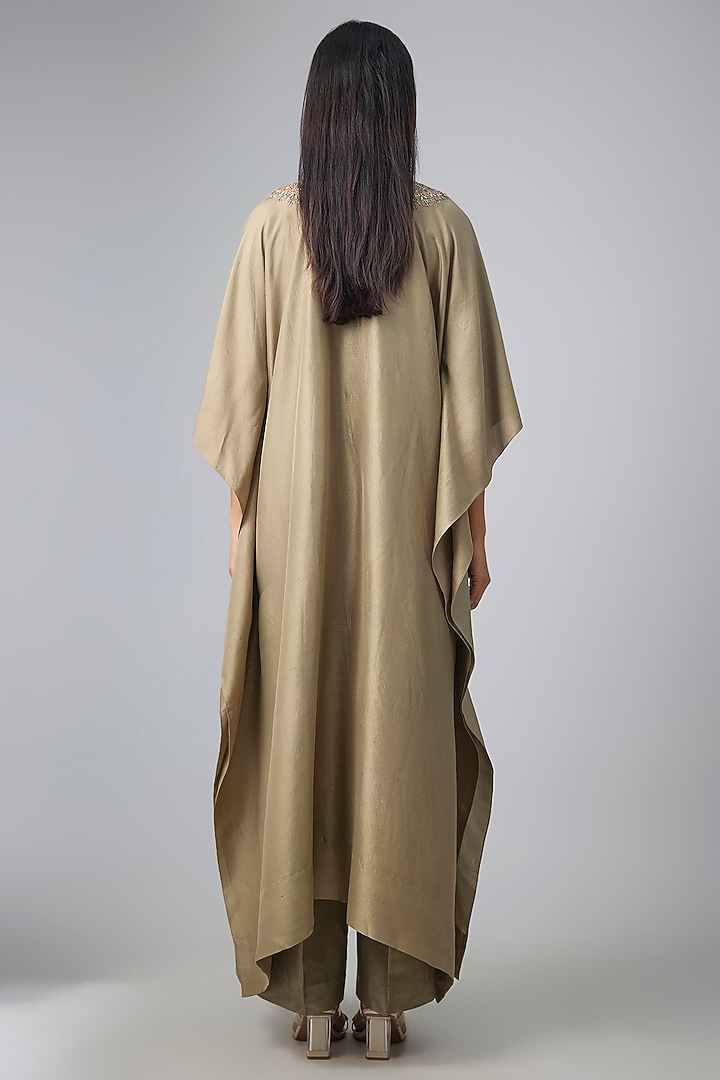 Golden Beige Silk Thread Work Kaftan Set by Jayanti Reddy at Pernia's Pop Up Shop