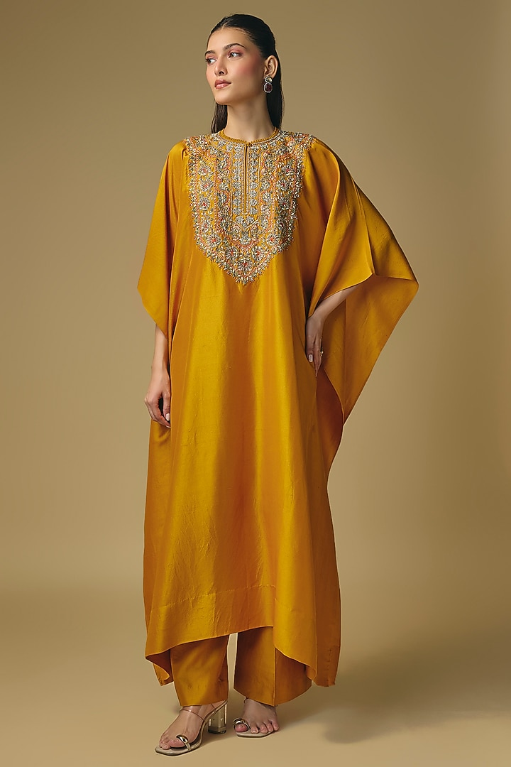 Mango Yellow Silk Zardosi Work Kaftan Set by Jayanti Reddy at Pernia's Pop Up Shop