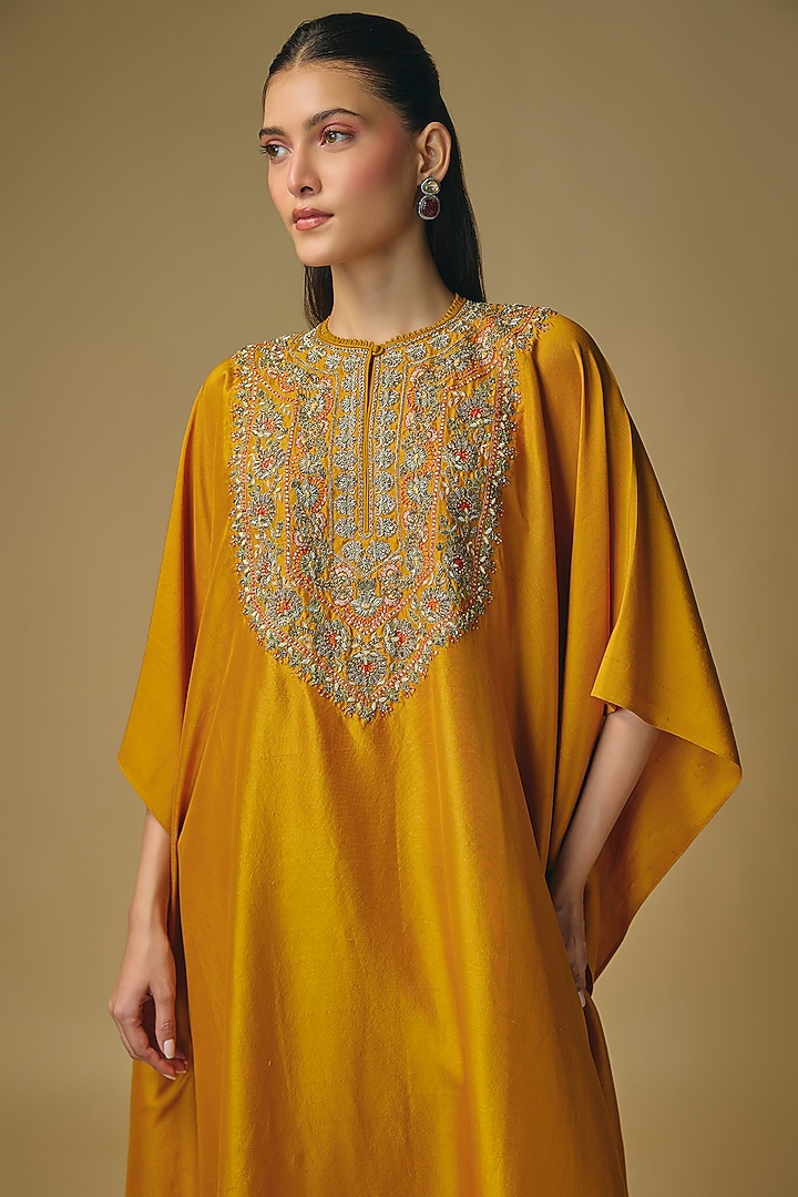 Mango Yellow Silk Zardosi Work Kaftan Set by Jayanti Reddy at Pernia's Pop Up Shop