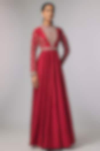 Red Raw Silk & Silk Zardosi Work Bridal Anarkali by Jayanti Reddy at Pernia's Pop Up Shop