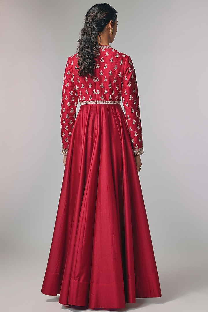 Red Raw Silk & Silk Zardosi Work Bridal Anarkali by Jayanti Reddy at Pernia's Pop Up Shop