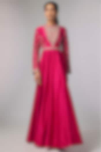 Pink Raw Silk & Silk Zardosi Work Bridal Anarkali by Jayanti Reddy at Pernia's Pop Up Shop