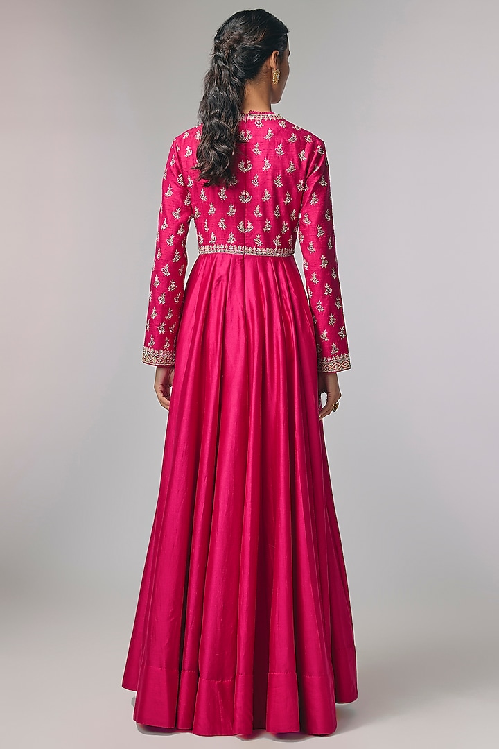 Pink Raw Silk & Silk Zardosi Work Bridal Anarkali by Jayanti Reddy at Pernia's Pop Up Shop
