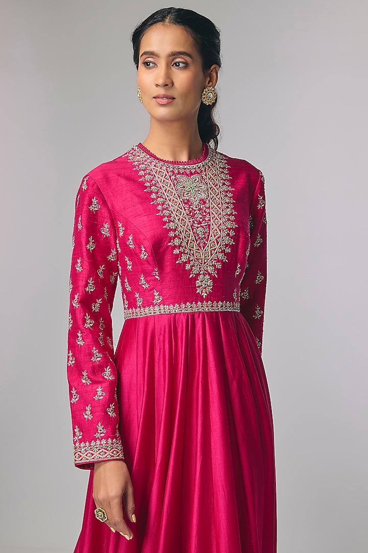 Pink Raw Silk & Silk Zardosi Work Bridal Anarkali by Jayanti Reddy at Pernia's Pop Up Shop