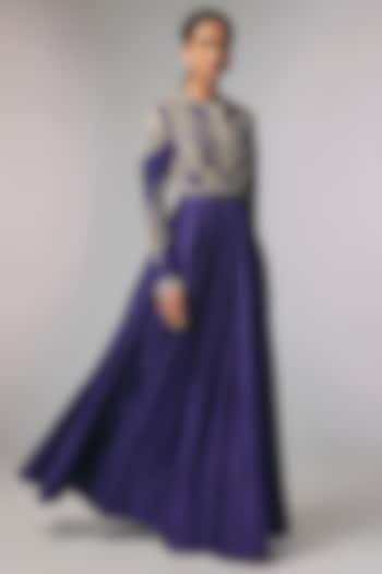 Purple Raw Silk & Silk Thread Work Wedding Anarkali by Jayanti Reddy at Pernia's Pop Up Shop
