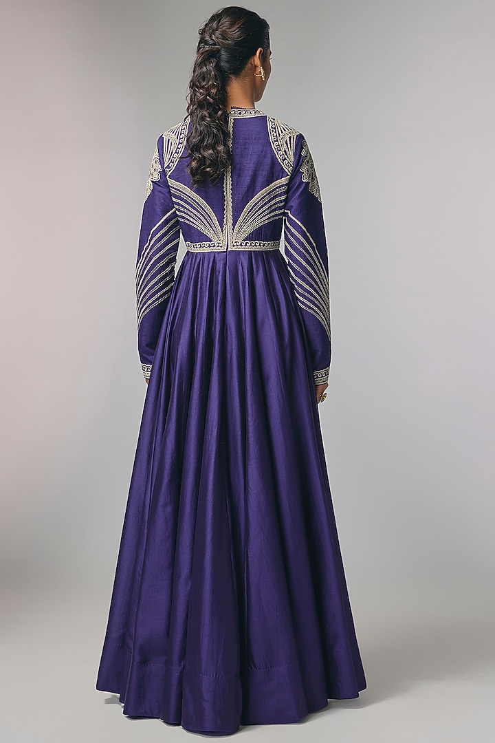 Purple Raw Silk & Silk Thread Work Wedding Anarkali by Jayanti Reddy at Pernia's Pop Up Shop