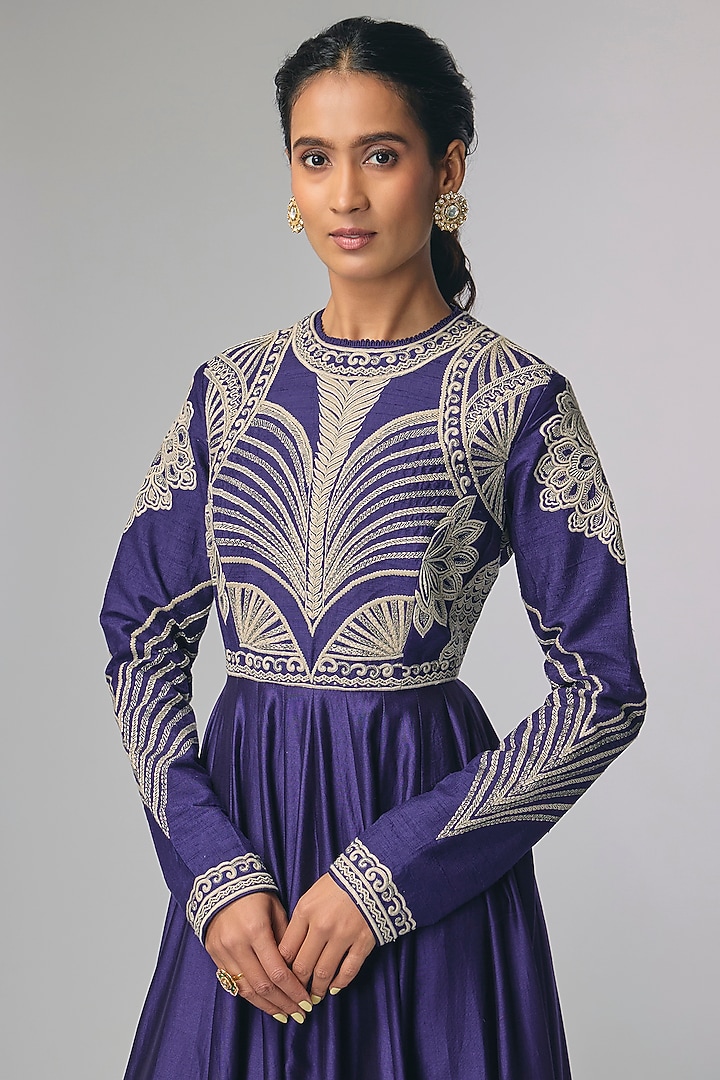 Purple Raw Silk & Silk Thread Work Wedding Anarkali by Jayanti Reddy at Pernia's Pop Up Shop