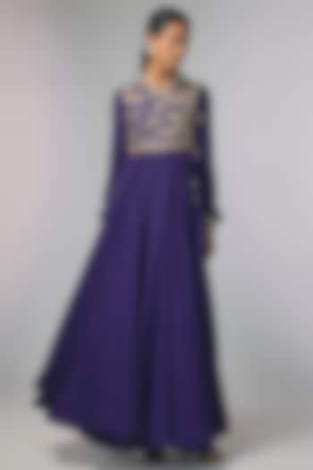 Purple Raw Silk & Chiffon Zardosi Work Bridal Anarkali Set by Jayanti Reddy at Pernia's Pop Up Shop
