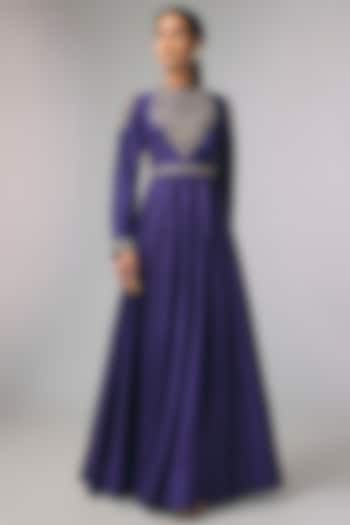 Purple Raw Silk & Chiffon Zardosi Work Wedding Anarkali by Jayanti Reddy at Pernia's Pop Up Shop