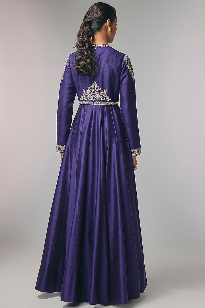 Purple Raw Silk & Chiffon Zardosi Work Wedding Anarkali by Jayanti Reddy at Pernia's Pop Up Shop